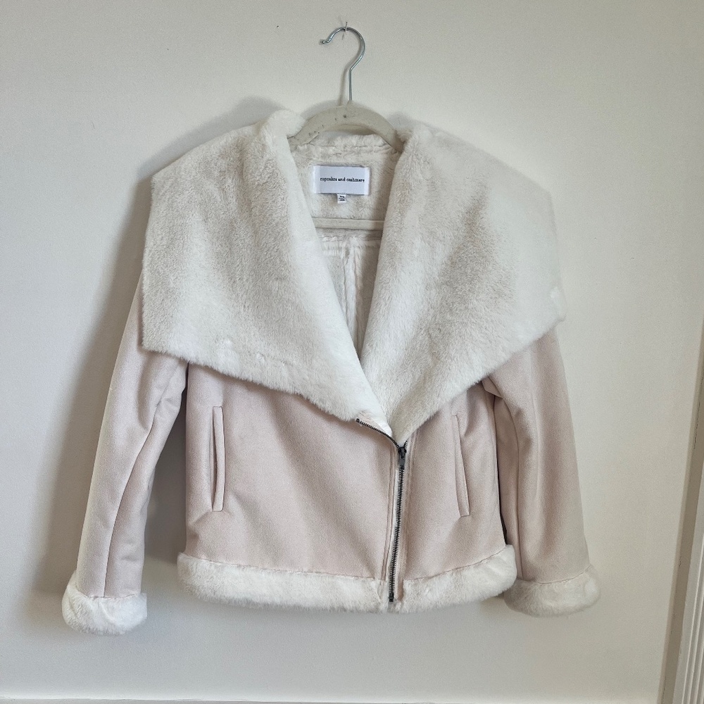 Cupcakes & Cashmere Faux Suede & Fleece Draped neck‎ Moto Jacket, XS